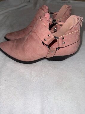 Pink Suede Cutout Ankle Boots - Women